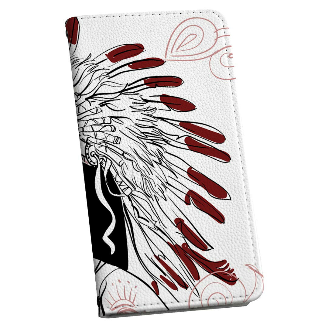 arrows We2 F-52E 専用 ケース カバー 手帳型 マグネット式 ピタッと閉まる レザーケース f52e カード収納 ポケット igcase 011724 インディアン　女性　羽根(2.0)
