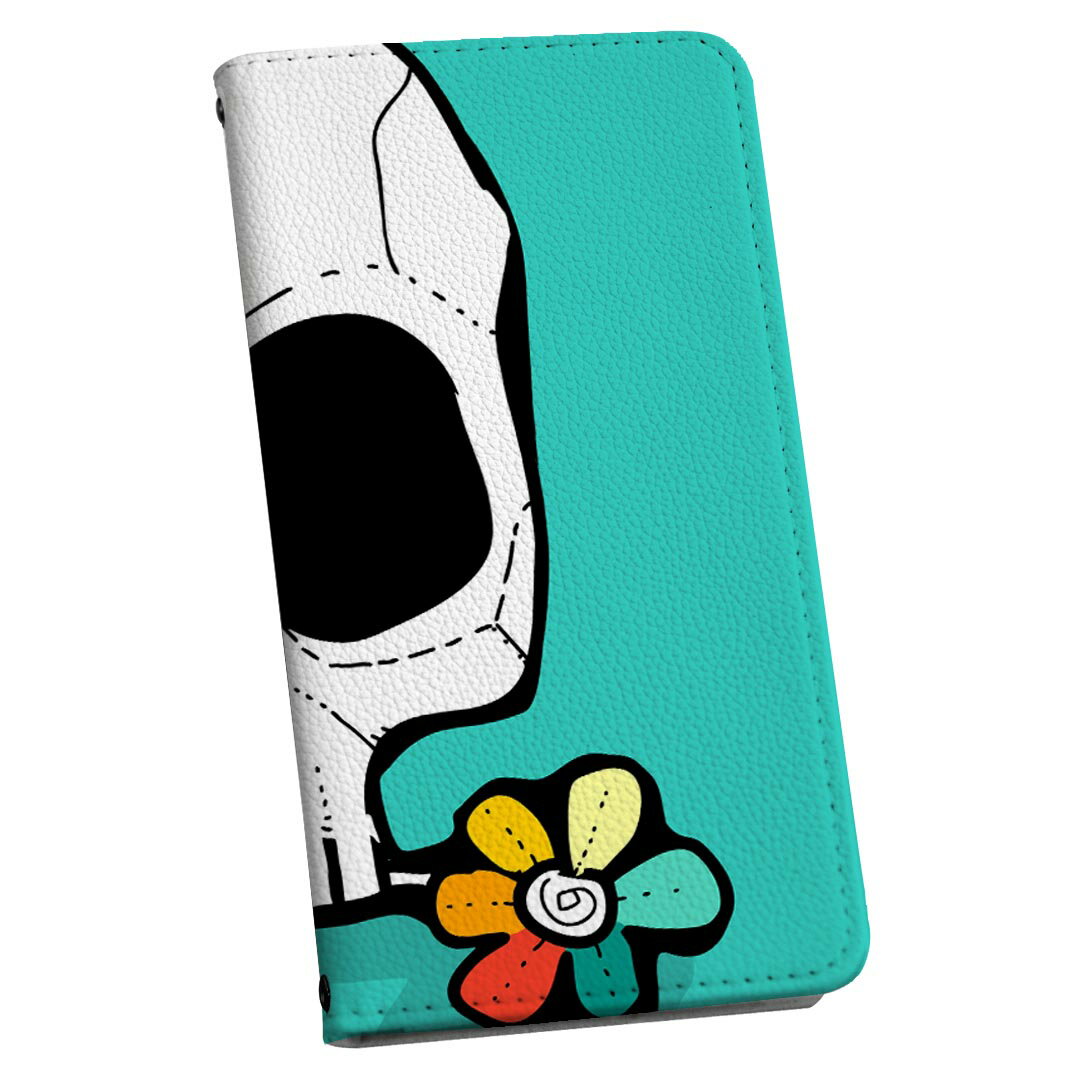 507SH Android One アンドロイド ワン 専用 ケース カバー 手帳型 マグネット式 ピタッと閉まる レザーケース カード収納 ポケット igcase 011767 骸骨 ドクロ 花