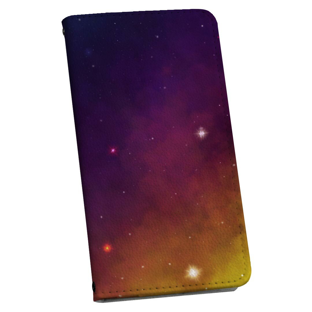 AQUOS wish5 用 スマホカバー SH-52F / SH-M32 共通対応 ケース カバー 手帳型 マグネット式 ピタッと閉まる レザーケース カード収納 ポケット 011809 空　夜　星