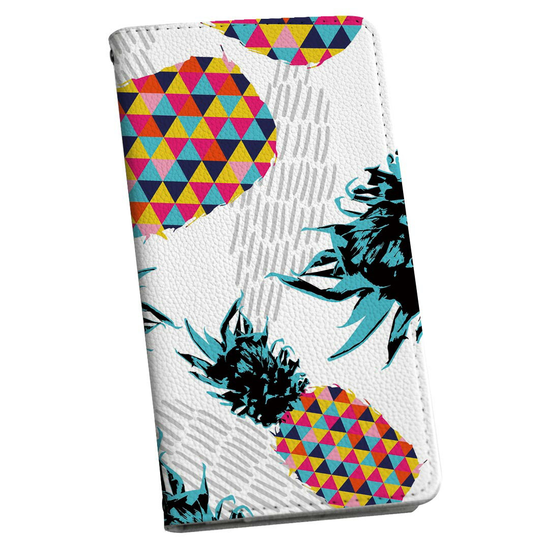 Galaxy A23 5G 用 スマホカバー SC-56C / SCG18 共通対応 ケース カバー 手帳型 マグネット式 ピタッと閉まる レザーケース カード収納 ポケット 011916 パイナップル カラフル おしゃれ