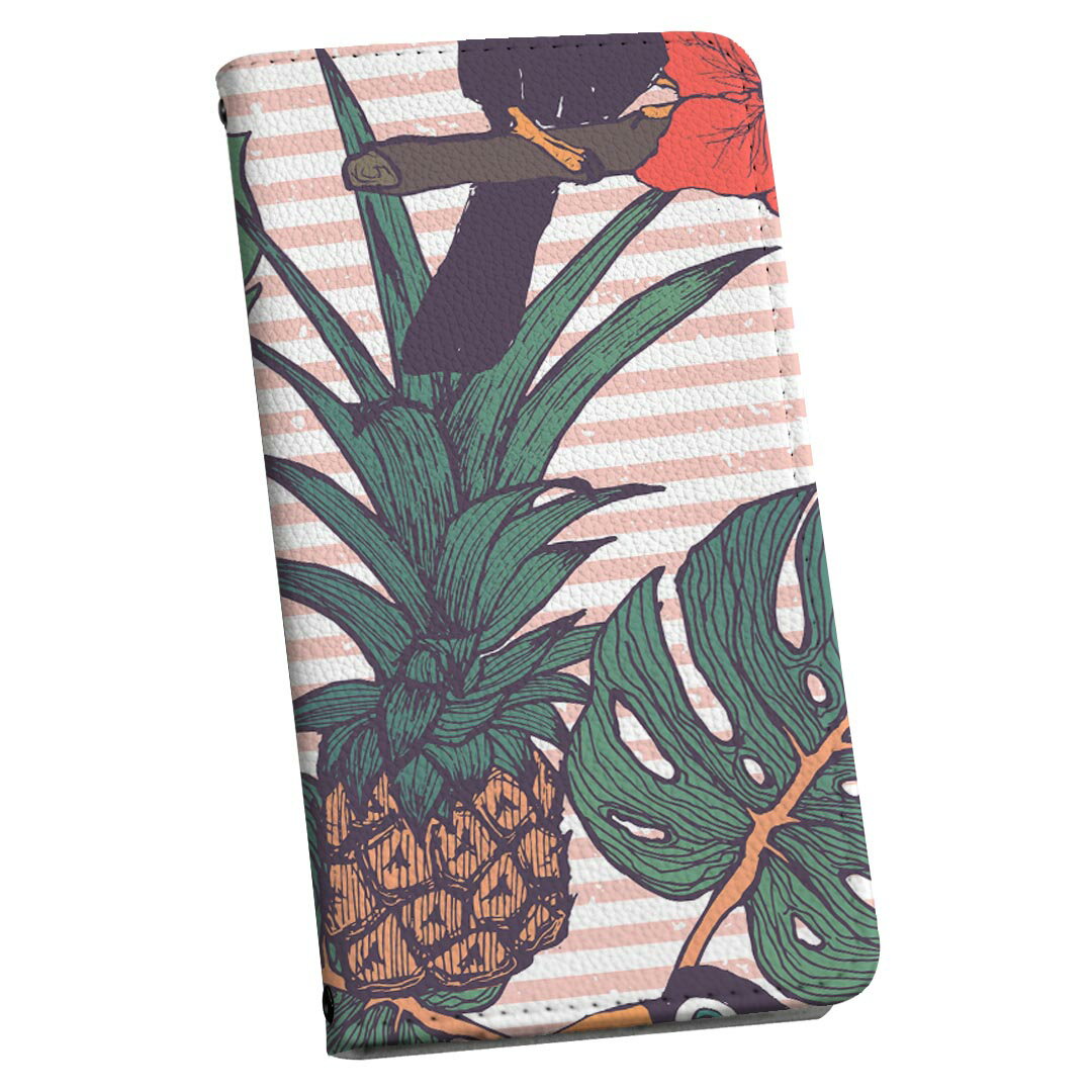 Xperia 1 III SO-51B エクスペリア so51b SOG03 共通対応 専用 ケース カバー 手帳型 マグネット式 ピタッと閉まる レザーケース カード収納 ポケット igcase 012079 鳥　パイナップル　ハイビスカス