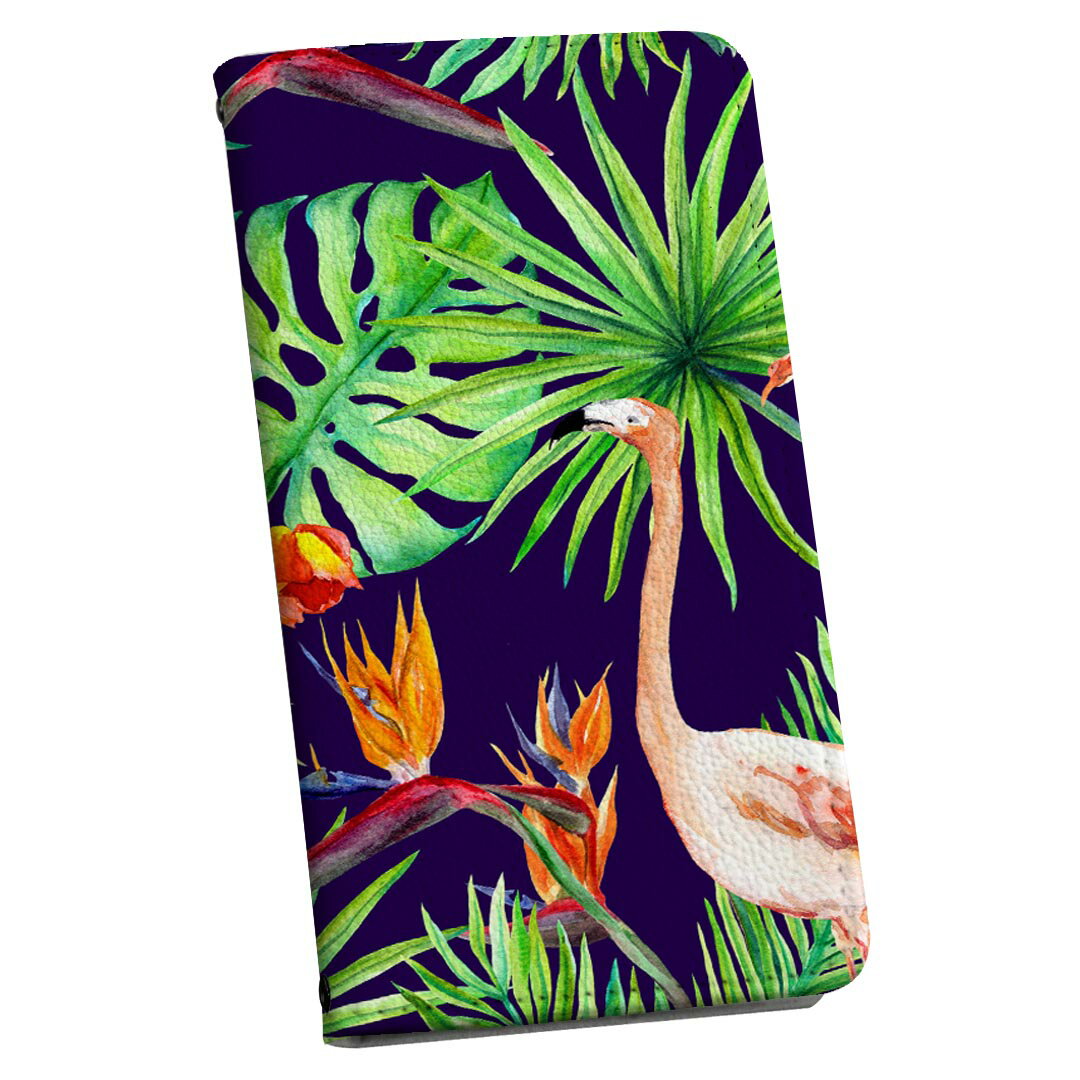 Galaxy A32 SCG08 対応 ギャラクシー ストラップ付き scg08 ケース ショルダー スマホ 落下防止 手帳型 マグネット式 ピタッと閉まる スマホカバー 肩掛け 斜めかけ 012115 フラミンゴ　ハイビスカス　植物