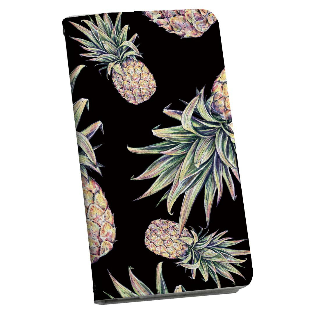 AQUOS R SH-03J アクオスR sh03j 専用 ケース カバー 手帳型 マグネット式 ピタッと閉まる レザーケース カード収納 ポケット igcase 012166 パイナップル　黒　夏