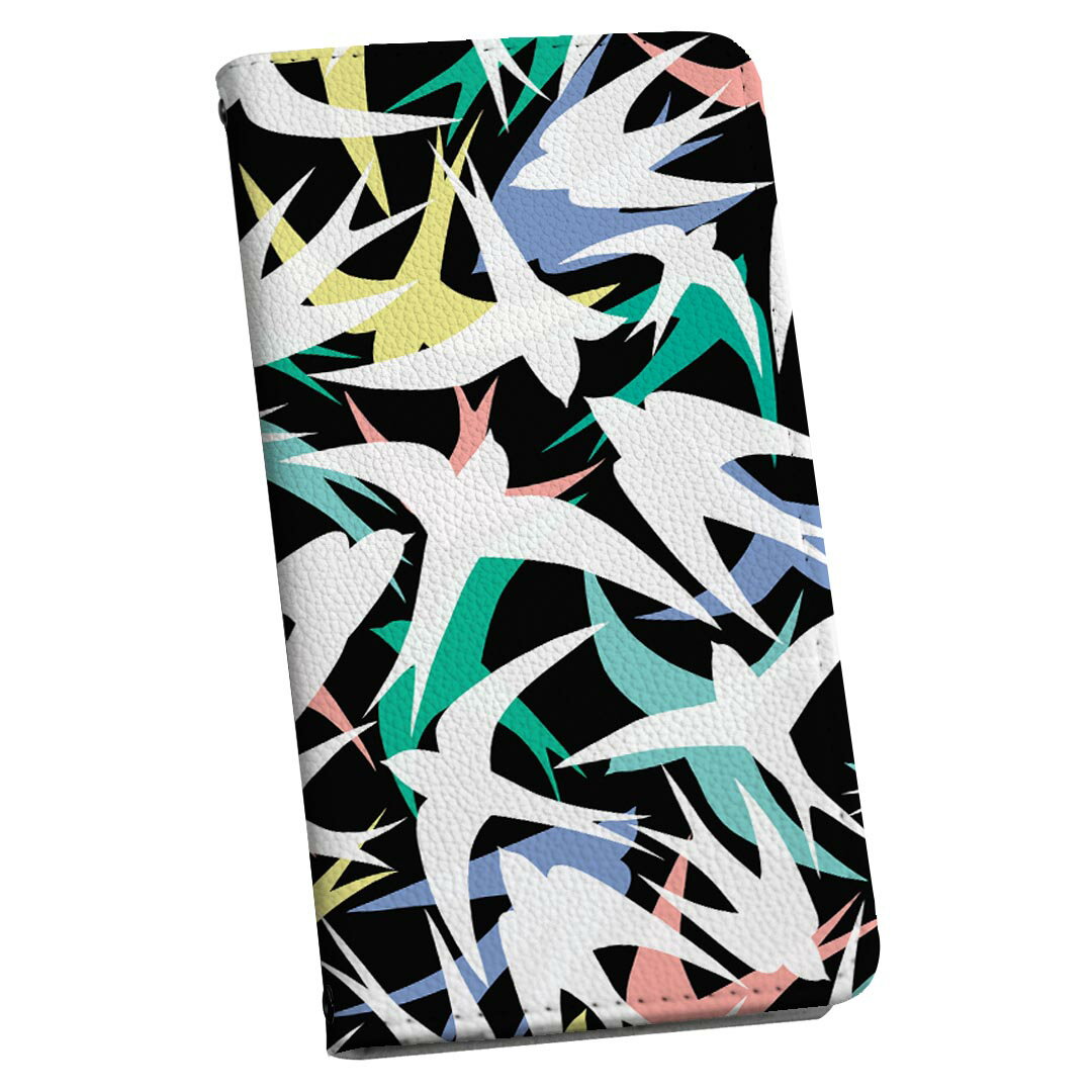 L-01K V30+ LG 専用 ケース カバー 手帳型 マグネット式 ピタッと閉まる レザーケース l01k カード収納 ポケット igcase 012170 鳥　ツバメ　カラフル