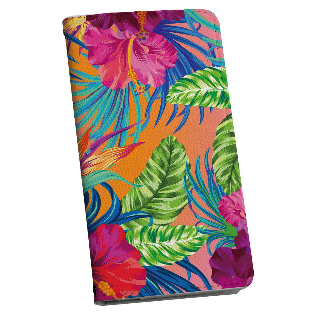 arrows Be4 Plus F-41B アローズ ストラップ付き f41b ケース ショルダー スマホ 落下防止 手帳型 マグネット式 ピタッと閉まる スマホカバー 肩掛け 斜めかけ 012174 ハイビスカス　花　カラフル