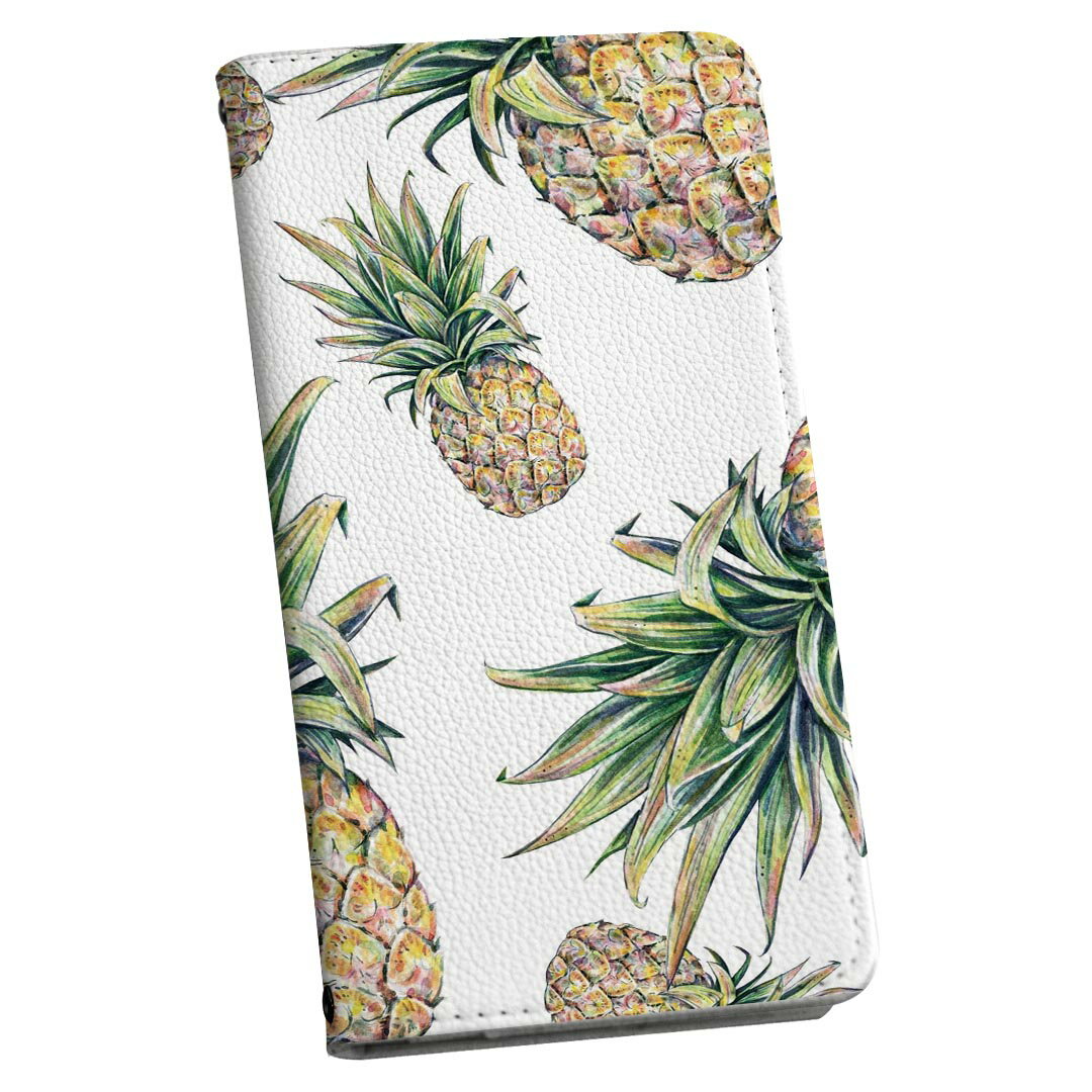 Xperia 10 III SOG04 エクスペリア au エーユー 専用 ケース カバー 手帳型 マグネット式 ピタッと閉まる レザーケース カード収納 ポケット igcase 012208 パイナップル　果物　夏