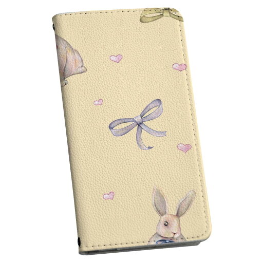 らくらくスマートフォン me F-01L 専用 ケース カバー 手帳型 マグネット式 ピタッと閉まる レザーケース f01l カード収納 ポケット igcase 012210 うさぎ リボン かわいい
