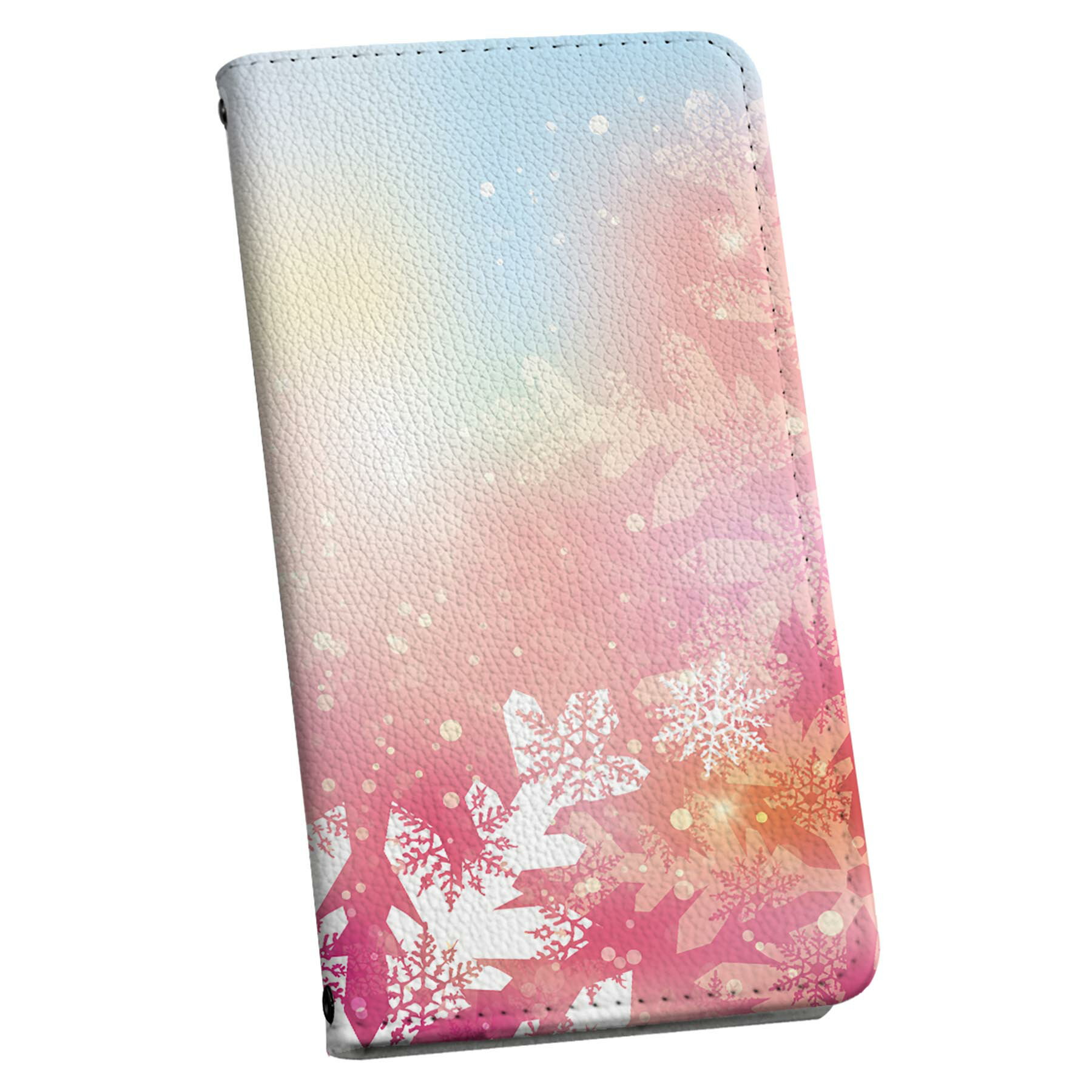 らくらくスマートフォン a A401FC 用 手帳型ケース ストラップ付き ショルダー a401fc スマホ 落下防止 手帳型 マグネット式 ピタッと閉まる スマホカバー 肩掛け 斜めかけ 012411 雪　結晶　綺麗