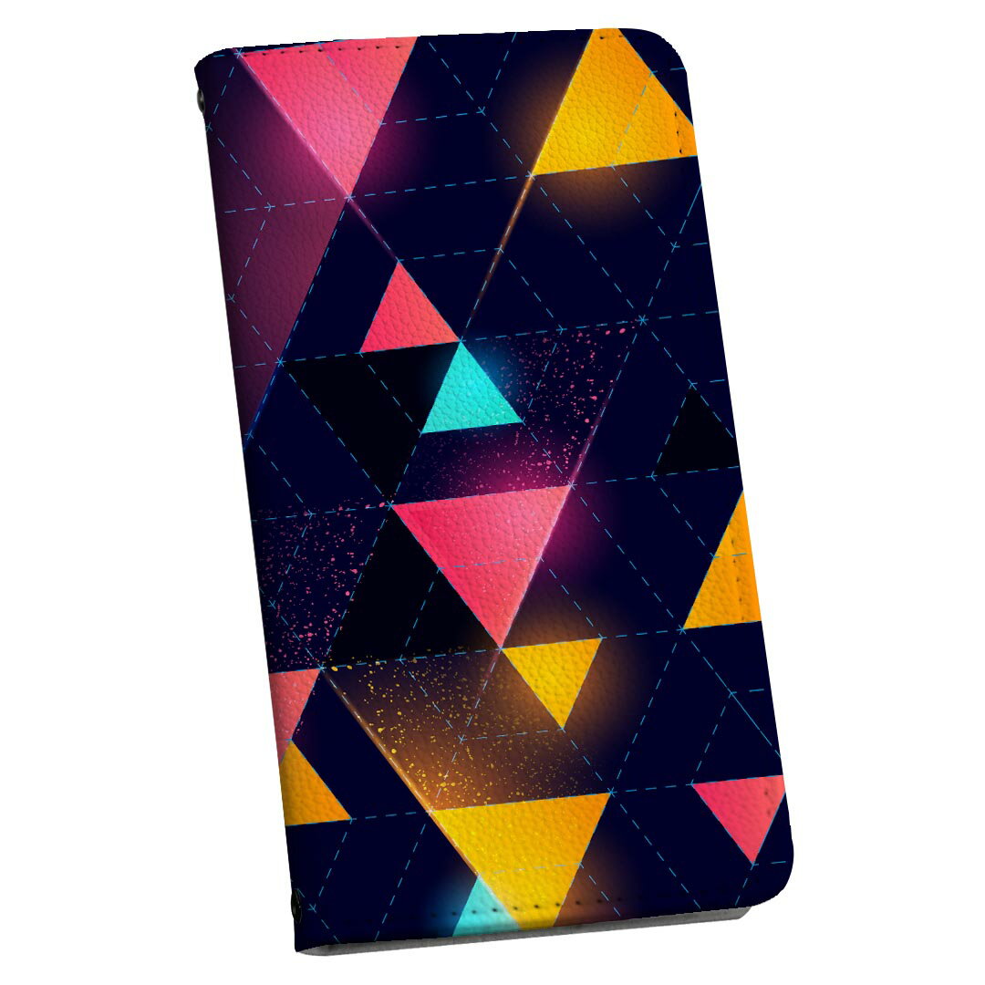 AQUOS R10 用 スマホカバー SH-51F / A501SH / SH-M31 共通対応 エクスペリア 手帳型 マグネット式 ピタッと閉まる レザーケース カード収納 ポケット igcase 012558 三角 ピンク 水色