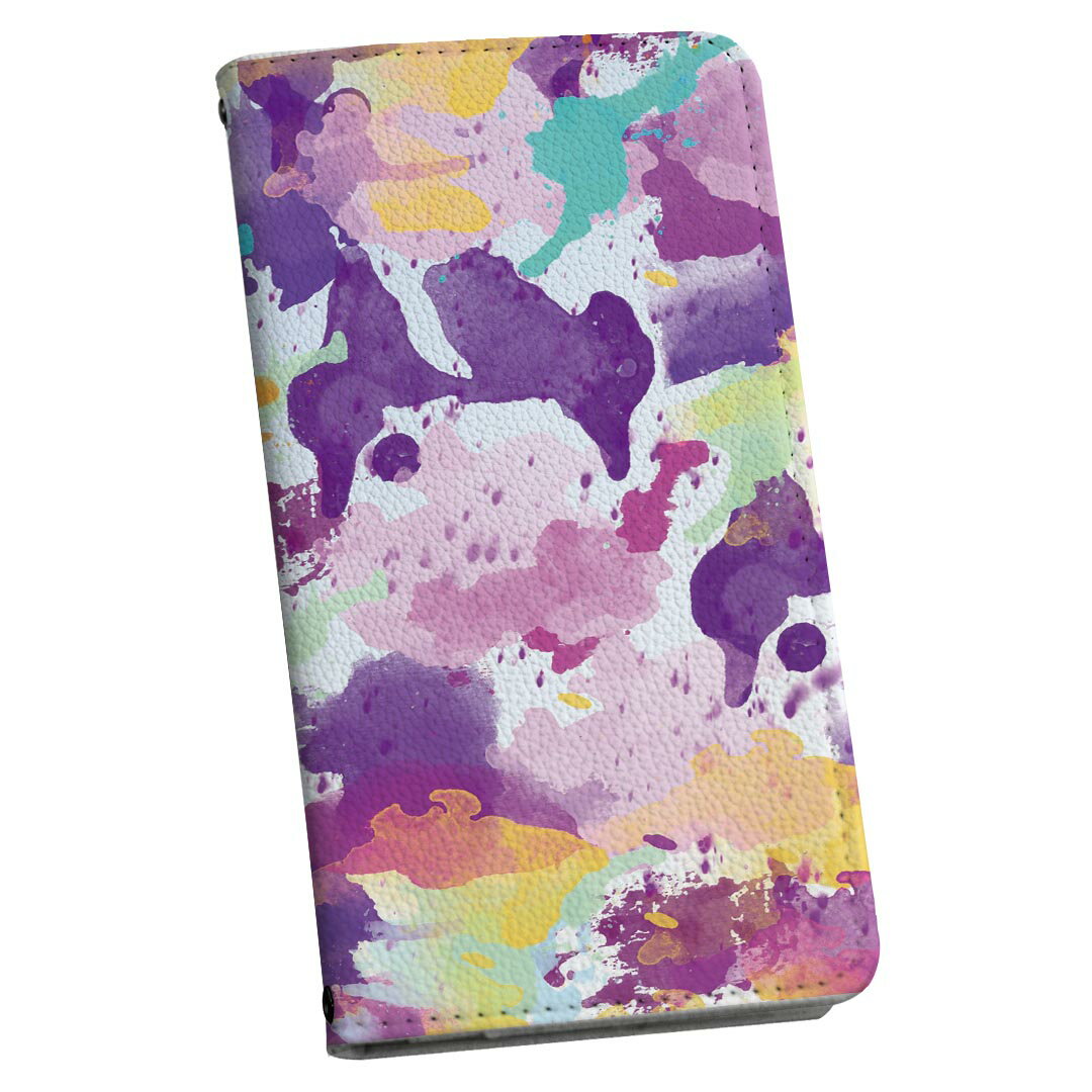 らくらくスマートフォン a A401FC 用 手帳型ケース ストラップ付き ショルダー a401fc スマホ 落下防止 手帳型 マグネット式 ピタッと閉まる スマホカバー 肩掛け 斜めかけ 012611 ピンク　紫　ペイント