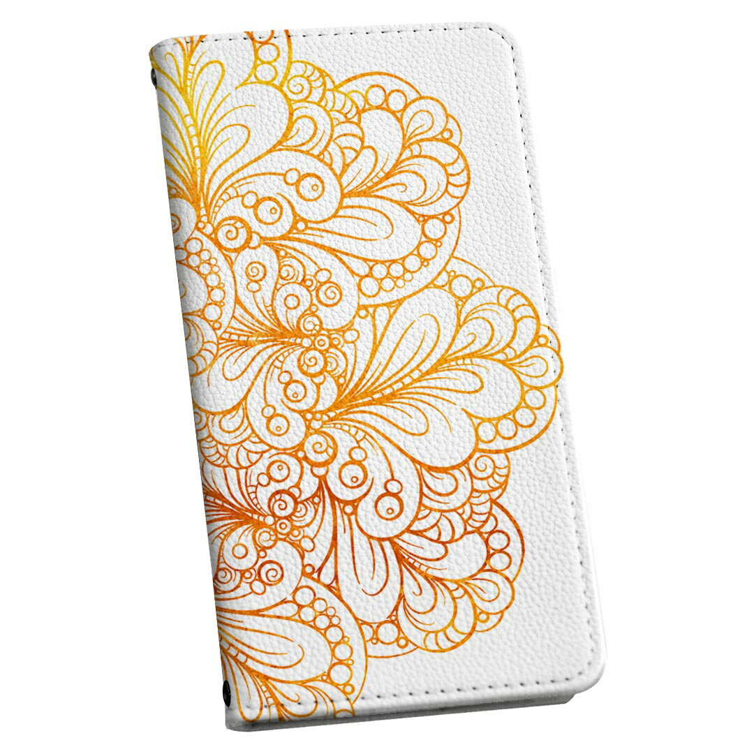 SCG01 Galaxy S20 5G ギャラクシー ストラップ付き scg01 au ケース ショルダー スマホ 落下防止 手帳型 マグネット式 ピタッと閉まる スマホカバー 肩掛け 斜めかけ 013607 花　オレンジ　サイケデリック