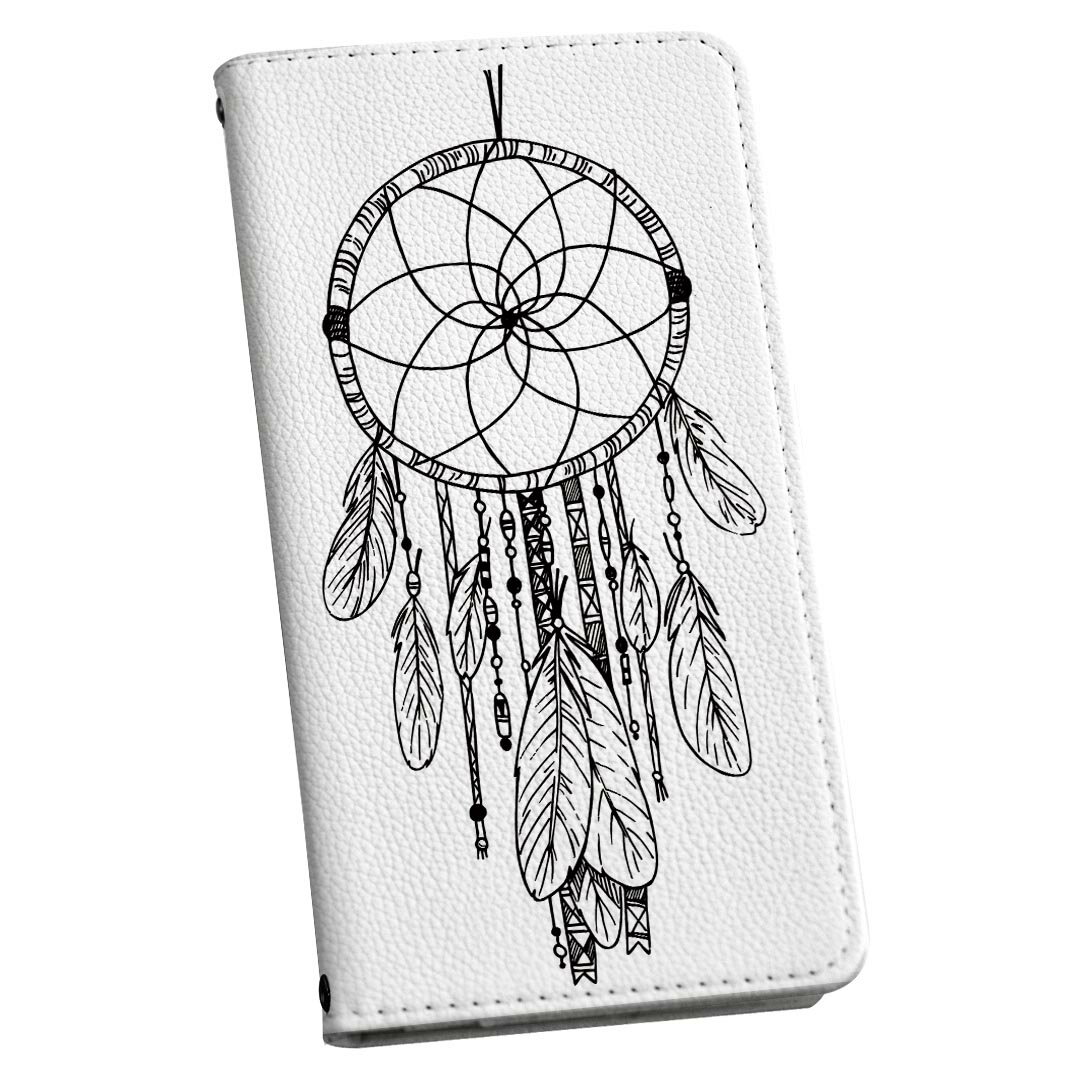 AQUOS wish4 用 ケース カバー 手帳型 SH-52E / A402SH 共通対応 マグネット式 ピタッと閉まる レザーケース sh52e カード収納 ポケット igcase 014251 ドリームキャッチャー　羽根