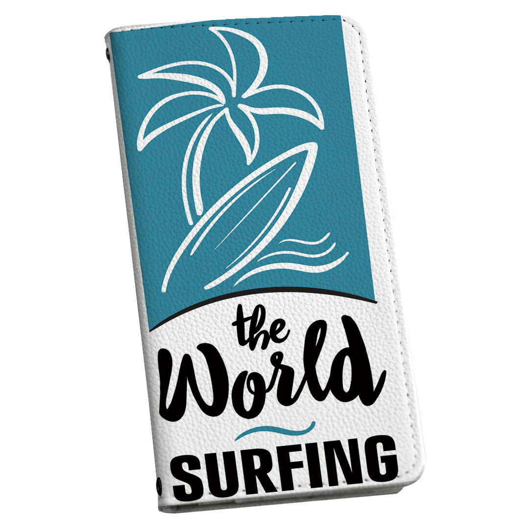 Galaxy A41 SCV48 ギャラクシー scv48 ストラップ付き ケース ショルダー スマホ 落下防止 手帳型 マグネット式 ピタッと閉まる スマホカバー 肩掛け 斜めかけ 014322 サーフィン　ヤシの木　海