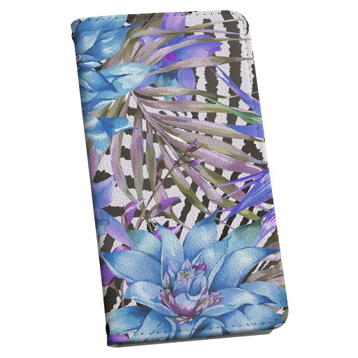 SHV39 AQUOS R アクオス R au エーユー ストラップ付き ケース ショルダー スマホ 落下防止 手帳型 マグネット式 ピタッと閉まる スマホカバー 肩掛け 斜めかけ 014645 花 ゼブラ柄 青