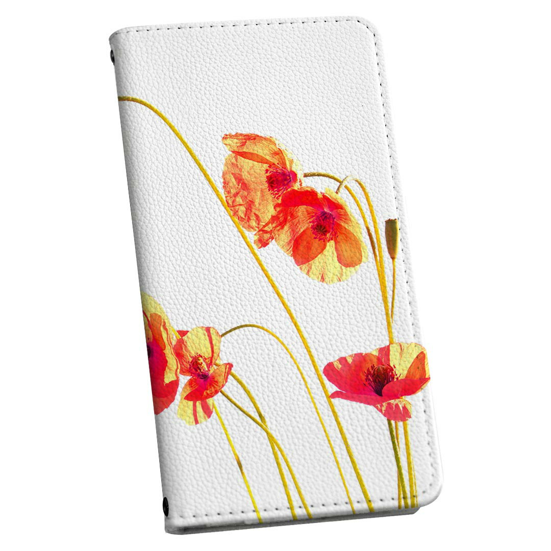 シンプルスマホ5 A001SH ストラップ付き ケース ショルダー スマホ 落下防止 手帳型 マグネット式 ピタッと閉まる スマホカバー 肩掛け 斜めかけ 014725 花　　オレンジ