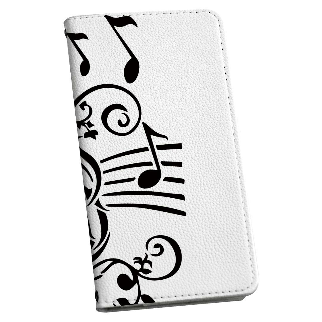 AQUOS R3 SHV44 アクオス アールスリー 専用 ケース カバー 手帳型 マグネット式 ピタッと閉まる レザーケース カード収納 ポケット igcase 014850 音楽 白黒 音符