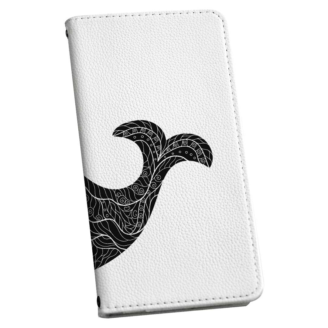 iPhone15pro 6.1インチ 専用 各キャリア iPhone15 Pro プロ 共通対応 ケース ショルダー スマホ 落下防止 手帳型 マグネット式 ピタッと閉まる スマホカバー 肩掛け 斜めかけ 015365 くじら　モノクロ　海