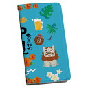 Galaxy S24 Ultra 用 手帳型 ケース SC-52E / SCG26 (SM-S928) 各キャリア 共通対応 ケース カバー 手帳型 マグネット式 ピタッと閉まる レザーケース カード収納 ポケット 015377 沖縄 夏 シーサー パイナップル(2)