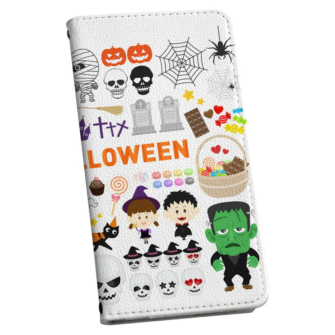 Xperia 10 III SOG04 エクスペリア au エーユー 専用 ケース カバー 手帳型 マグネット式 ピタッと閉まる レザーケース カード収納 ポケット igcase 015442 ハロウィン　おばけ