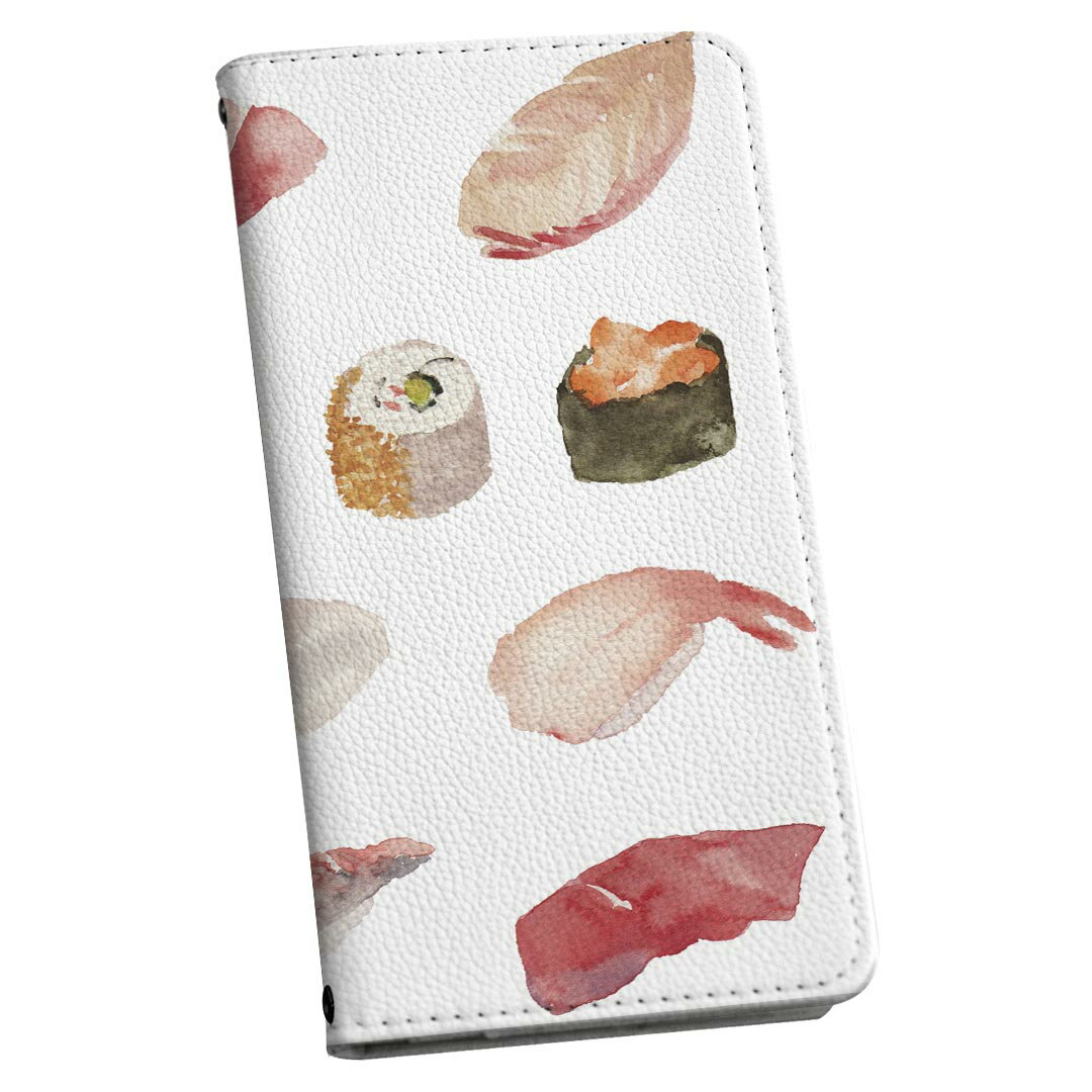 Xperia Ace SO-02L エクスペリア エース ストラップ付き so02l ケース ショルダー スマホ 落下防止 手帳型 マグネット式 ピタッと閉まる スマホカバー 肩掛け 斜めかけ 015846 寿司　手描き　和食