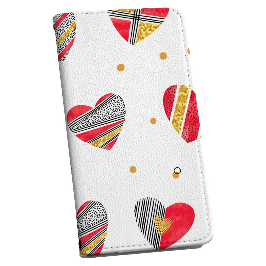 Xperia Ace II SO-41B エクスペリア ストラップ付き so41b ケース ショルダー スマホ 落下防止 手帳型 マグネット式 ピタッと閉まる スマホカバー 肩掛け 斜めかけ 015934 ハート　模様　おしゃれ
