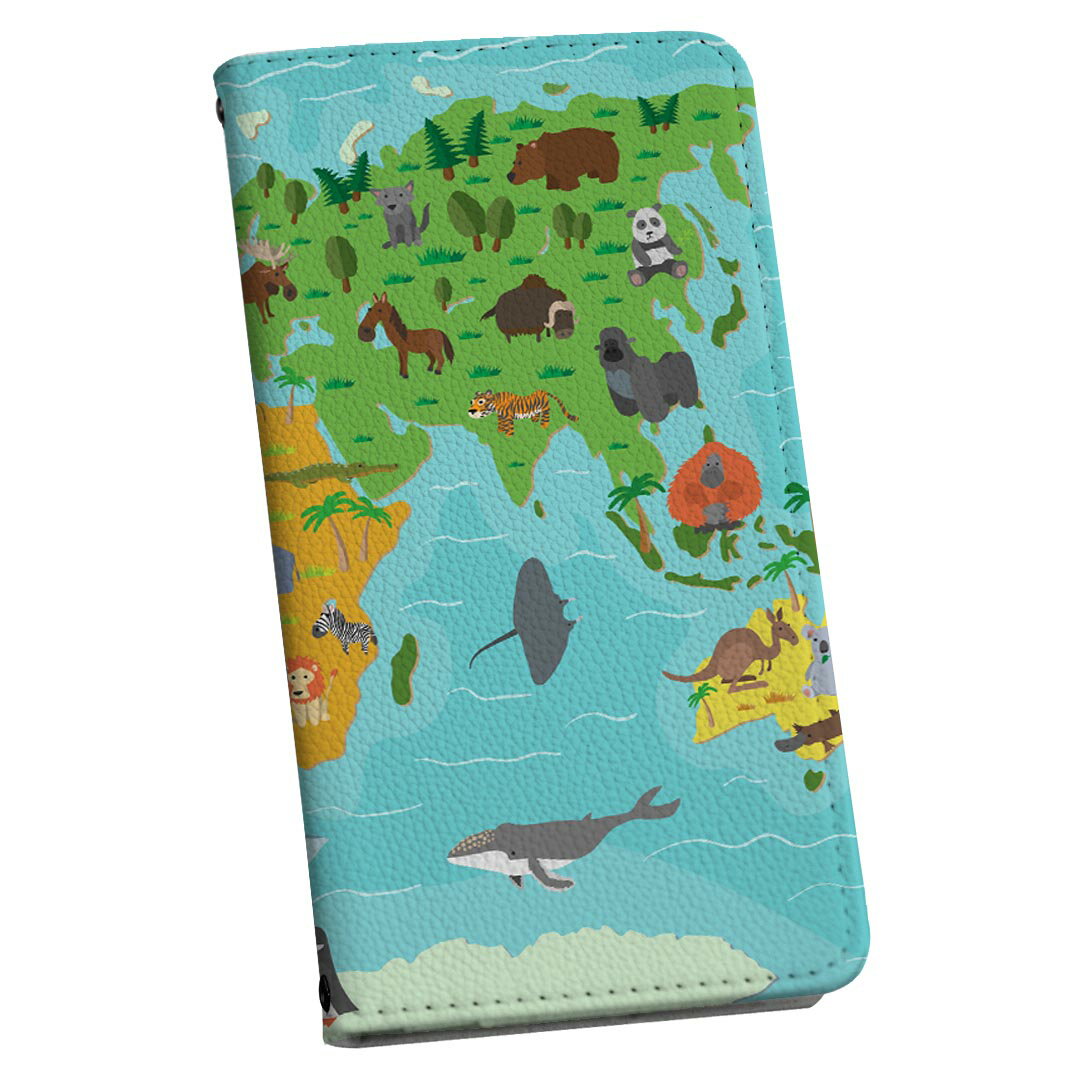 iPhone13 mini 5.4インチ 専用 各キャリア対応 手帳型ケース ストラップ付き ショルダー スマホ 落下防止 手帳型 マグネット式 ピタッと閉まる スマホカバー 肩掛け 斜めかけ 015958 世界地図　wordmap 動物