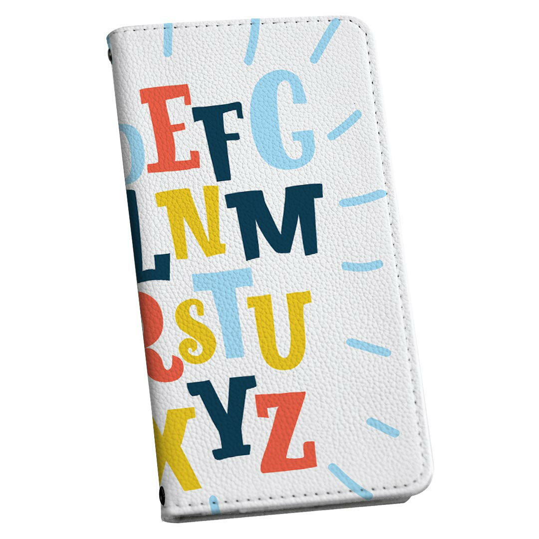 らくらくスマートフォン F-52B 専用 ケース カバー 手帳型 マグネット式 ピタッと閉まる レザーケース f52b カード収納 ポケット igcase 016000 アルファベット　　カラフル　文字(2)