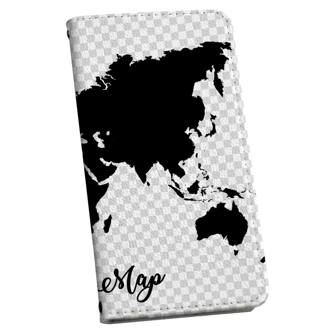 あんしんスマホ KY-51B 専用 ケース カバー 手帳型 マグネット式 ピタッと閉まる レザーケース ky51b カード収納 ポケット igcase 016043 wordmap　世界地図　白黒