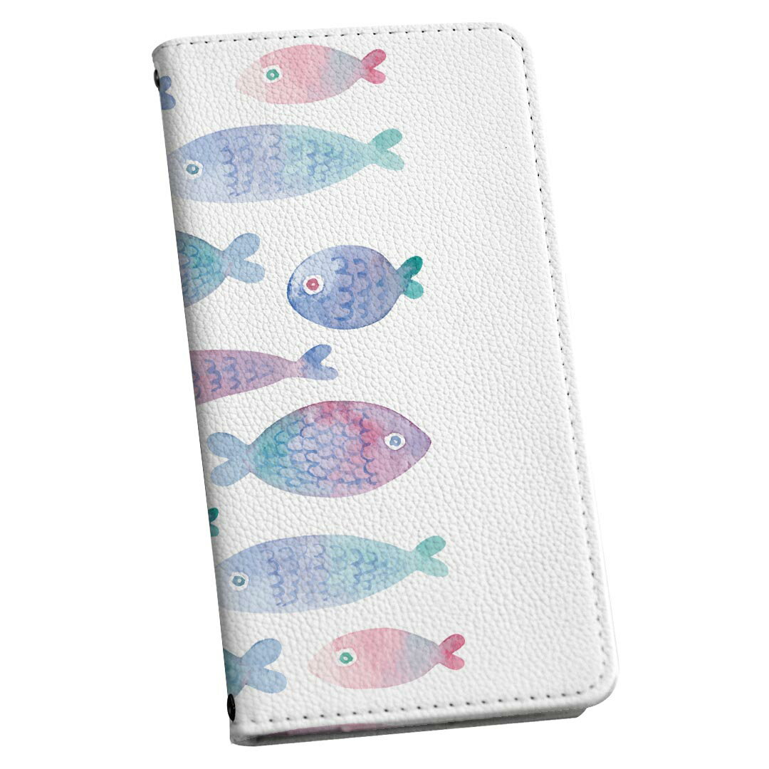 Xperia Ace III SO-53C SOG08 共通対応 専用 ケース カバー 手帳型 マグネット式 ピタッと閉まる レザーケース so53c カード収納 ポケット igcase 017519 魚　グラデーション　かわいい
