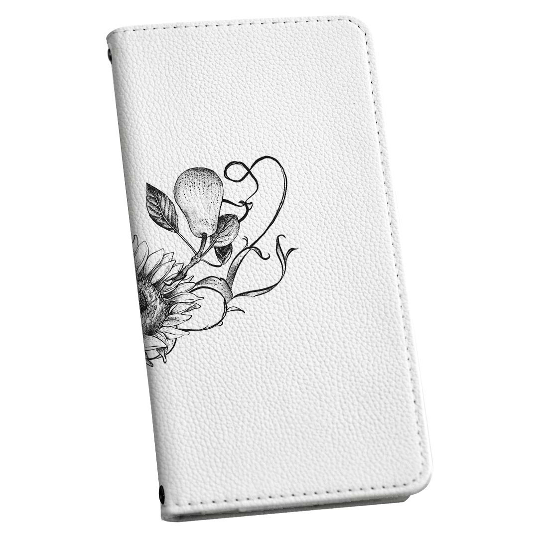 AQUOS R SH-03J アクオスR sh03j 専用 ケース カバー 手帳型 マグネット式 ピタッと閉まる レザーケース カード収納 ポケット igcase 019562 フォント flower モノクロ 花