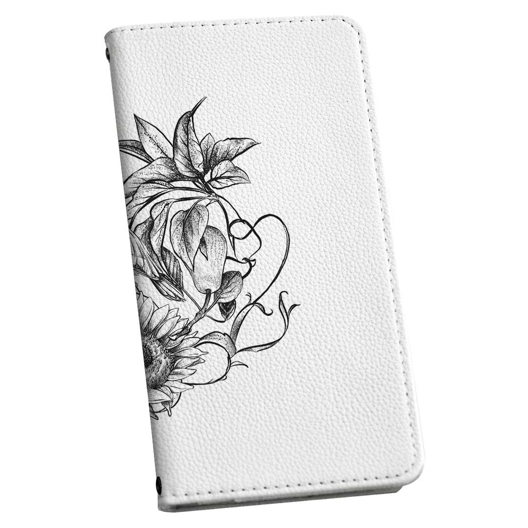 AQUOS R3 SHV44 アクオス アールスリー 専用 ケース カバー 手帳型 マグネット式 ピタッと閉まる レザーケース カード収納 ポケット igcase 019563 フォント flower モノクロ 花のサムネイル