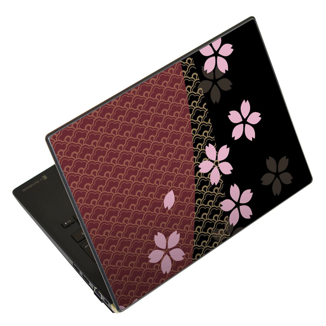ノートパソコン スキンシール 17インチまで対応 汎用ステッカー 2枚セット LAVIE用 FMV用 LIFEBOOK用 Dynabook用 Lenovo用 Thinkbook用 IdeaPad用 HP用 Pavillon用 ENVY用 Elite用 Dell用 Vostro用 Inspiron用 VAIO用 000049 クール 和柄　桜　黒