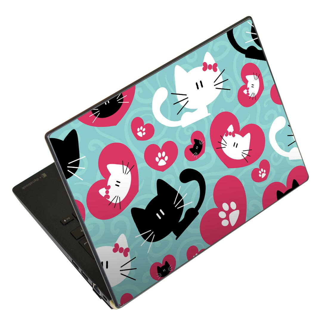 ノートパソコン スキンシール 13.3インチまで対応 汎用ステッカー 2枚セット LAVIE用 FMV用 LIFEBOOK用 Dynabook用 Lenovo用 Thinkbook用 IdeaPad用 HP用 Pavillon用 ENVY用 Elite用 Dell用 Vostro用 Inspiron用 VAIO用 000241 猫　ハート　キャラクター