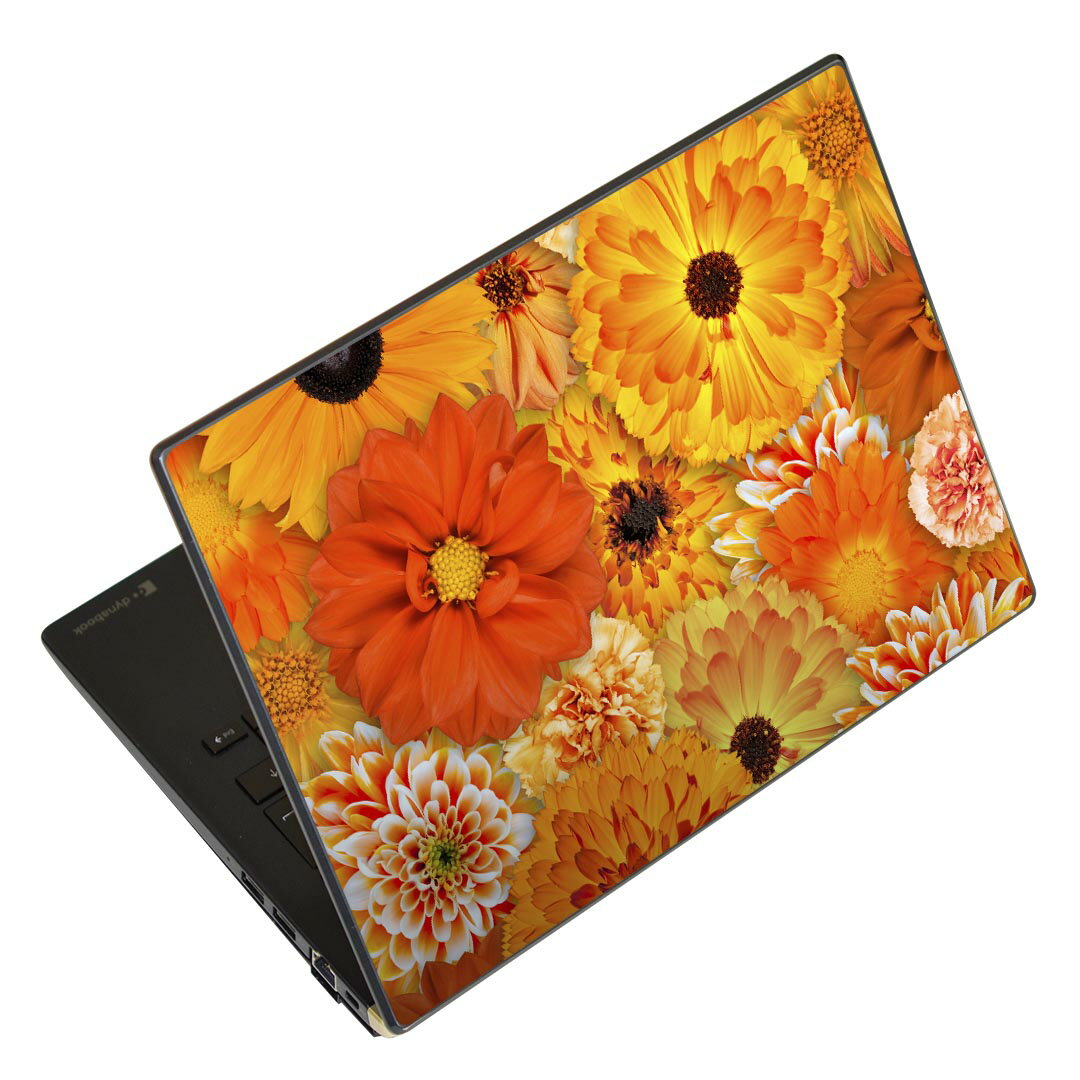 ノートパソコン スキンシール 17インチまで対応 汎用ステッカー 2枚セット LAVIE用 FMV用 LIFEBOOK用 Dynabook用 Lenovo用 Thinkbook用 IdeaPad用 HP用 Pavillon用 ENVY用 Elite用 Dell用 Vostro用 Inspiron用 VAIO用 000934 花 オレンジ