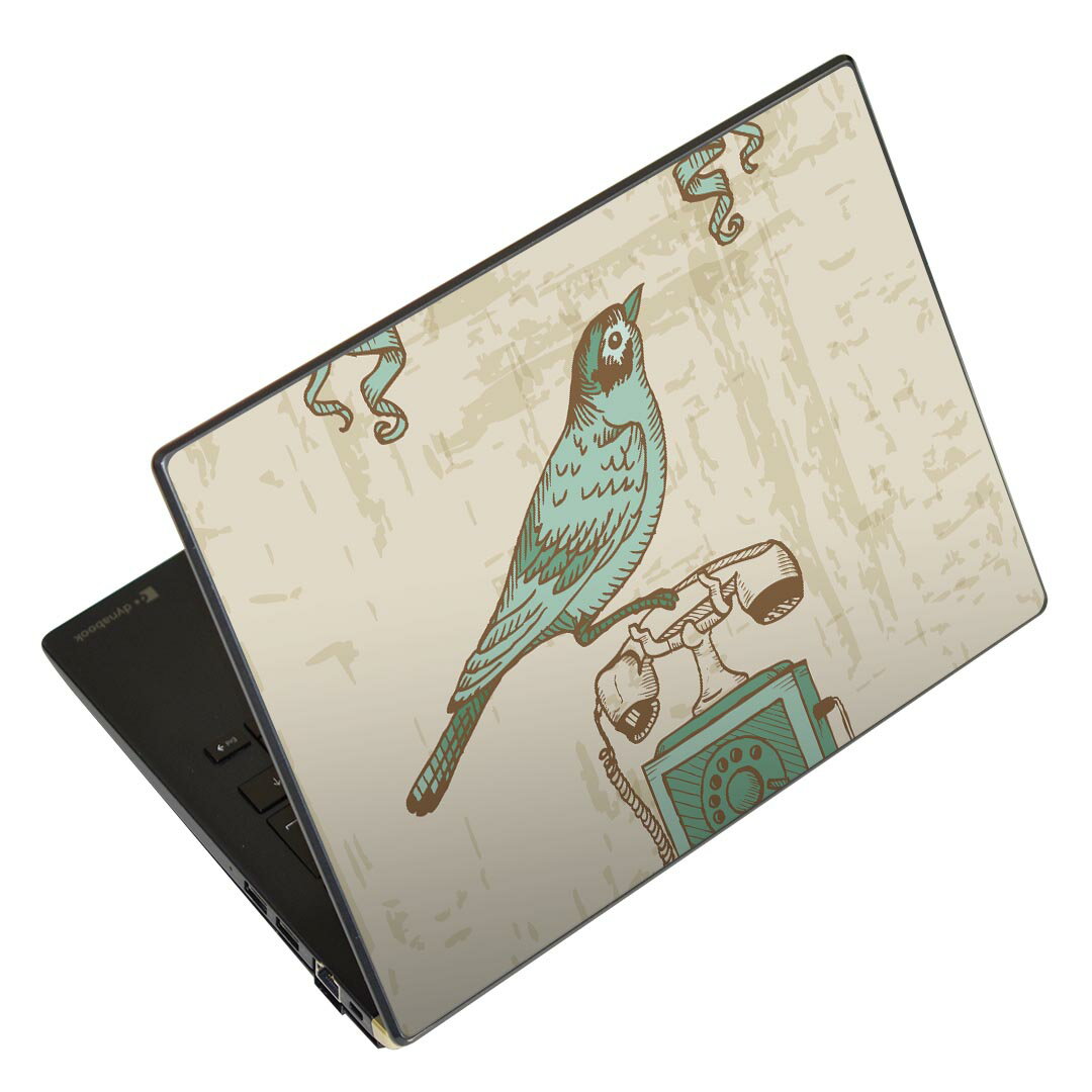 ノートパソコン スキンシール 13.3インチまで対応 汎用ステッカー 2枚セット LAVIE用 FMV用 LIFEBOOK用 Dynabook用 Lenovo用 Thinkbook用 IdeaPad用 HP用 Pavillon用 ENVY用 Elite用 Dell用 Vostro用 Inspiron用 VAIO用 001199 レトロ　鳥　電話