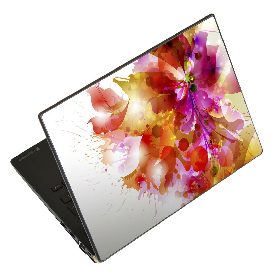 ノートパソコン スキンシール 17インチまで対応 汎用ステッカー 2枚セット LAVIE用 FMV用 LIFEBOOK用 Dynabook用 Lenovo用 Thinkbook用 IdeaPad用 HP用 Pavillon用 ENVY用 Elite用 Dell用 Vostro用 Inspiron用 VAIO用 001203 花　カラフル