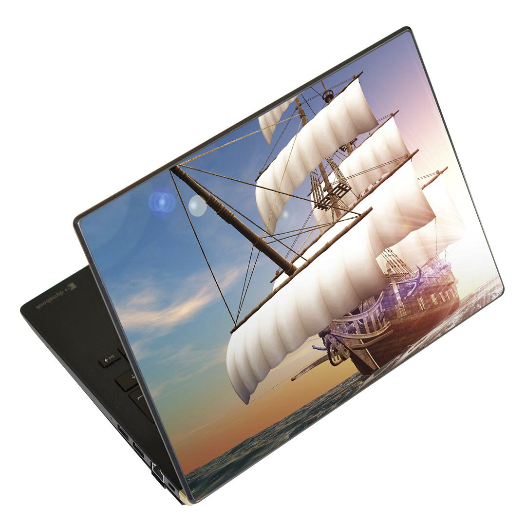 ノートパソコン スキンシール 17インチまで対応 汎用ステッカー 2枚セット LAVIE用 FMV用 LIFEBOOK用 Dynabook用 Lenovo用 Thinkbook用 IdeaPad用 HP用 Pavillon用 ENVY用 Elite用 Dell用 Vostro用 Inspiron用 VAIO用 002842 海　乗り物　イラスト