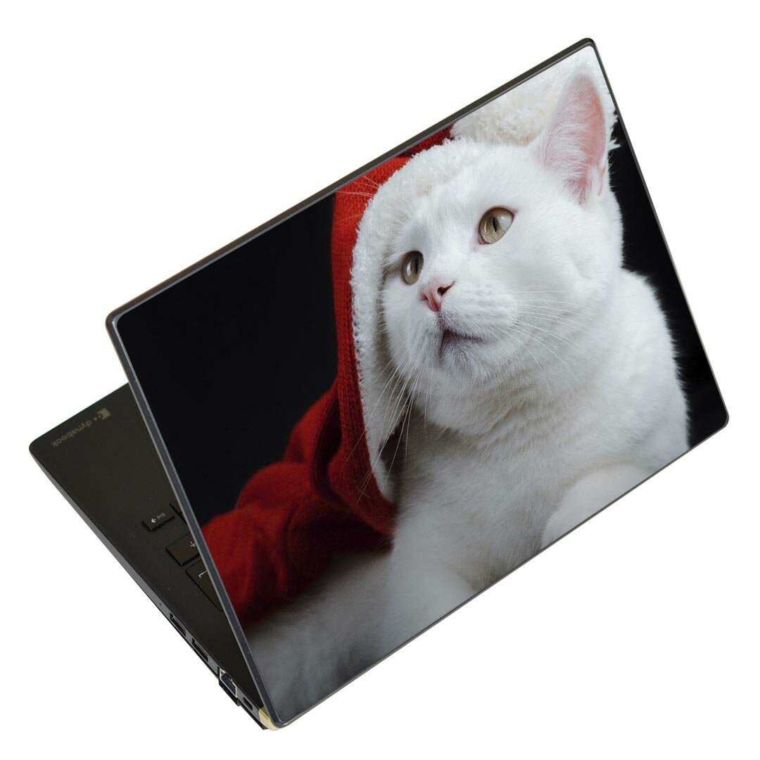 ノートパソコン スキンシール 13.3インチまで対応 汎用ステッカー 2枚セット LAVIE用 FMV用 LIFEBOOK用 Dynabook用 Lenovo用 Thinkbook用 IdeaPad用 HP用 Pavillon用 ENVY用 Elite用 Dell用 Vostro用 Inspiron用 VAIO用 023088 猫 写真 クリスマス サンタクロース