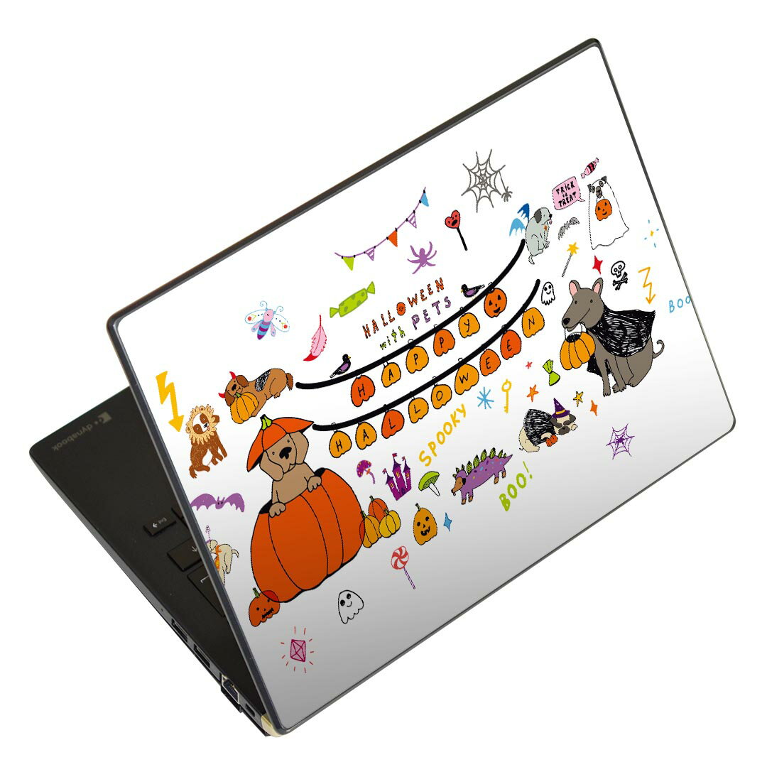 ノートパソコン スキンシール 13.3インチまで対応 汎用ステッカー 2枚セット LAVIE用 FMV用 LIFEBOOK用 Dynabook用 Lenovo用 Thinkbook用 IdeaPad用 HP用 Pavillon用 ENVY用 Elite用 Dell用 Vostro用 Inspiron用 VAIO用 026122 ハロウィン 犬 dog　Halloween