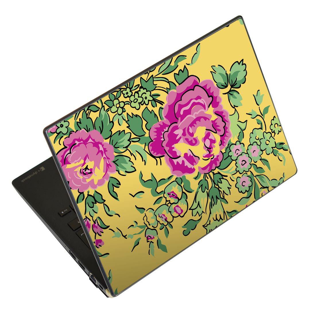 ノートパソコン スキンシール 17インチまで対応 汎用ステッカー 2枚セット LAVIE用 FMV用 LIFEBOOK用 Dynabook用 Lenovo用 Thinkbook用 IdeaPad用 HP用 Pavillon用 ENVY用 Elite用 Dell用 Vostro用 Inspiron用 VAIO用 004704 花　ピンク　イラスト