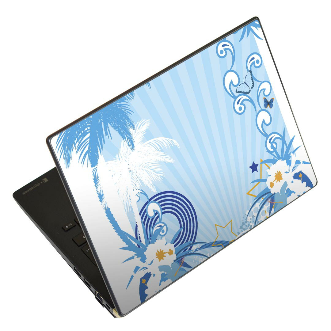 ノートパソコン スキンシール 13.3インチまで対応 汎用ステッカー 2枚セット LAVIE用 FMV用 LIFEBOOK用 Dynabook用 Lenovo用 Thinkbook用 IdeaPad用 HP用 Pavillon用 ENVY用 Elite用 Dell用 Vostro用 Inspiron用 VAIO用 004711 ハイビスカス　ハワイ　水色