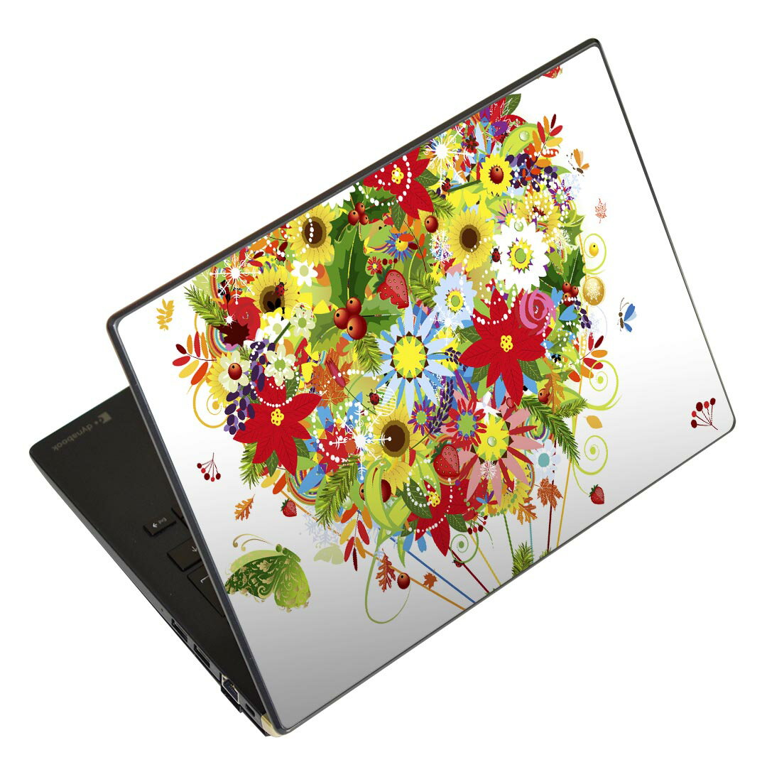 ノートパソコン スキンシール 13.3インチまで対応 汎用ステッカー 2枚セット LAVIE用 FMV用 LIFEBOOK用 Dynabook用 Lenovo用 Thinkbook用 IdeaPad用 HP用 Pavillon用 ENVY用 Elite用 Dell用 Vostro用 Inspiron用 VAIO用 004882 花　蝶　カラフル