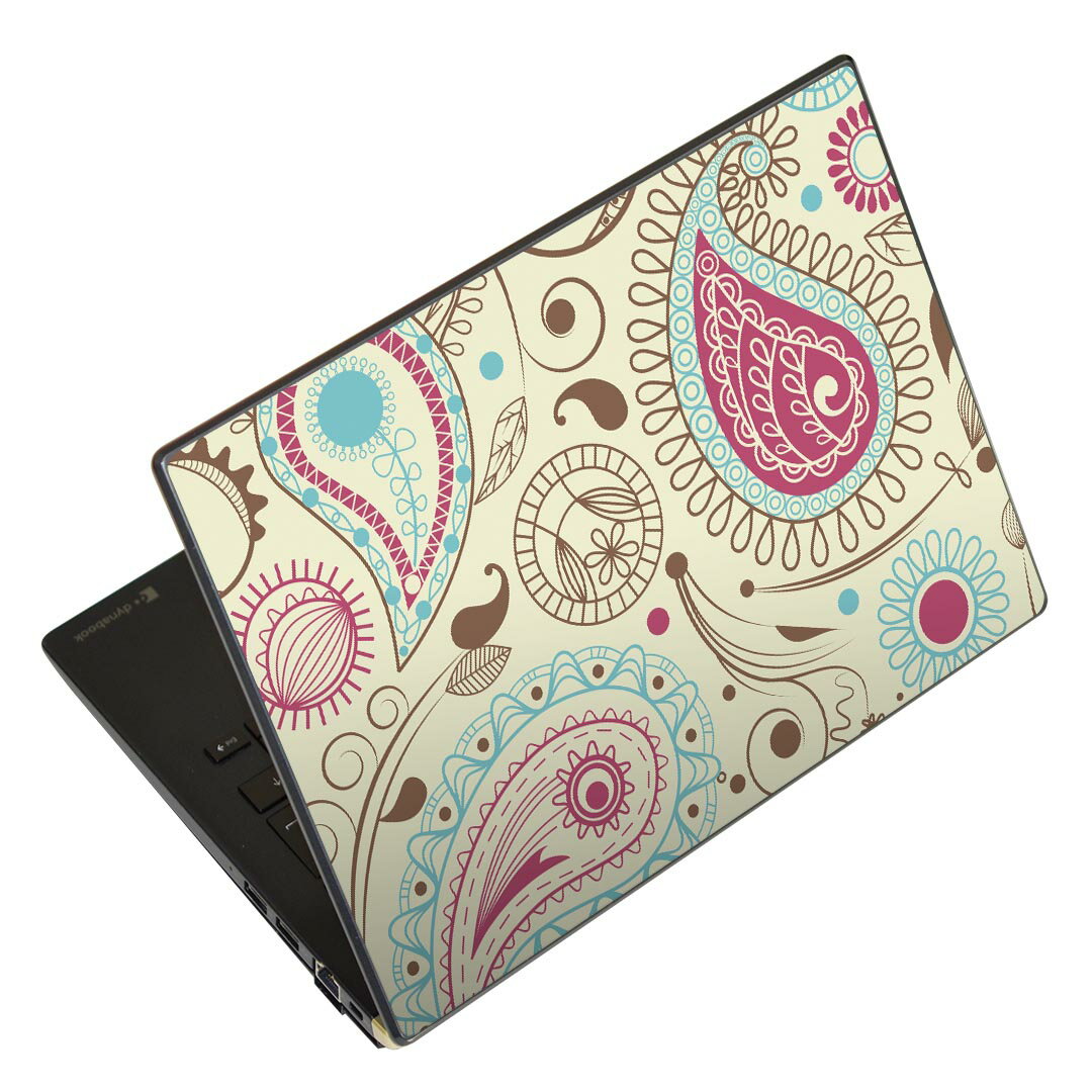 ノートパソコン スキンシール 17インチまで対応 汎用ステッカー 2枚セット LAVIE用 FMV用 LIFEBOOK用 Dynabook用 Lenovo用 Thinkbook用 IdeaPad用 HP用 Pavillon用 ENVY用 Elite用 Dell用 Vostro用 Inspiron用 VAIO用 005086 ペイズリー　イラスト　ブラウン