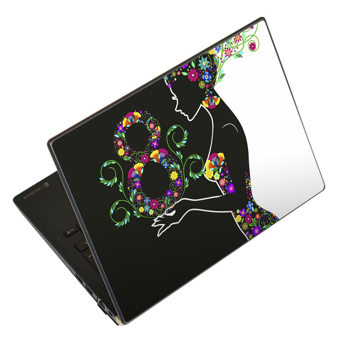 ノートパソコン スキンシール 17インチまで対応 汎用ステッカー 2枚セット LAVIE用 FMV用 LIFEBOOK用 Dynabook用 Lenovo用 Thinkbook用 IdeaPad用 HP用 Pavillon用 ENVY用 Elite用 Dell用 Vostro用 Inspiron用 VAIO用 005144 花 白 黒