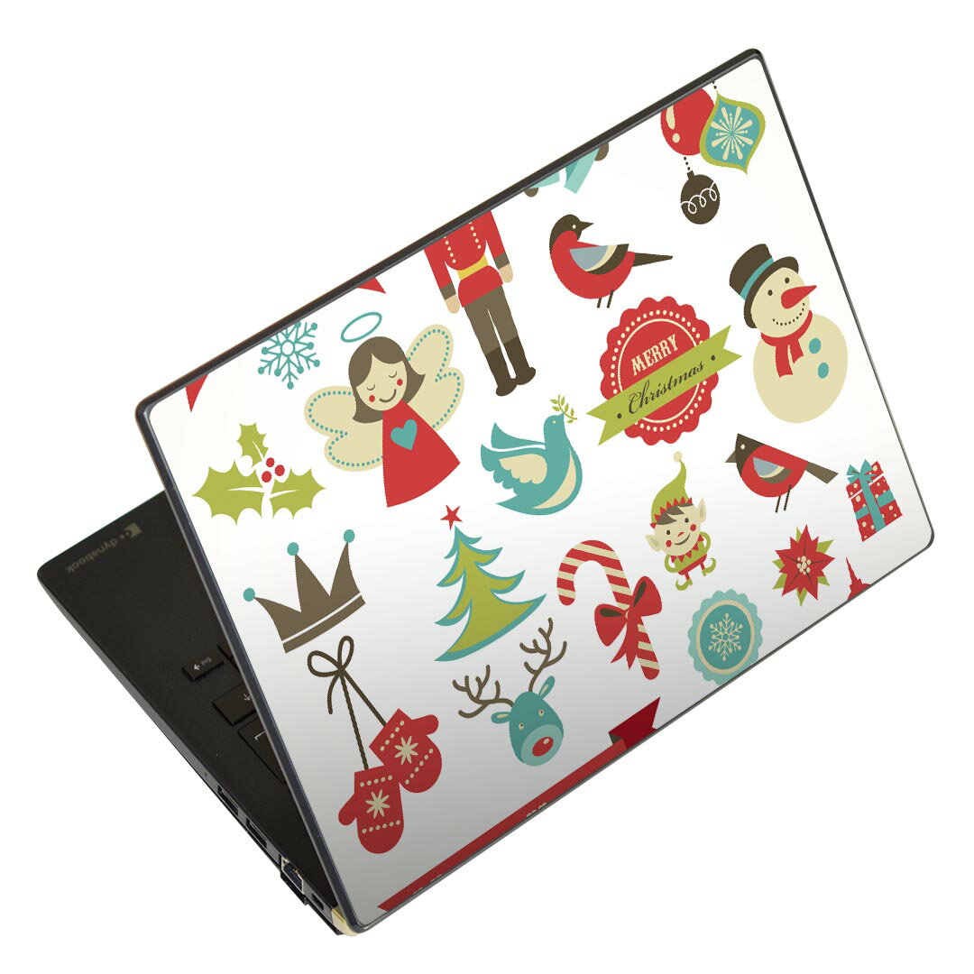 ノートパソコン スキンシール 17インチまで対応 汎用ステッカー 2枚セット LAVIE用 FMV用 LIFEBOOK用 Dynabook用 Lenovo用 Thinkbook用 IdeaPad用 HP用 Pavillon用 ENVY用 Elite用 Dell用 Vostro用 Inspiron用 VAIO用 005679 イラスト　クリスマス