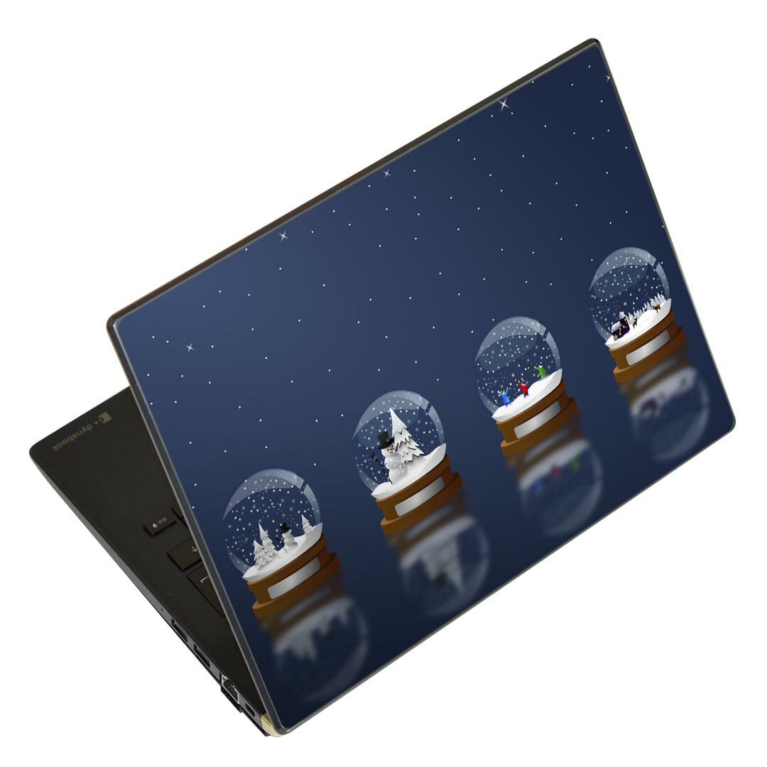 ノートパソコン スキンシール 17インチまで対応 汎用ステッカー 2枚セット LAVIE用 FMV用 LIFEBOOK用 Dynabook用 Lenovo用 Thinkbook用 IdeaPad用 HP用 Pavillon用 ENVY用 Elite用 Dell用 Vostro用 Inspiron用 VAIO用 005963 スノードーム 雪 夜