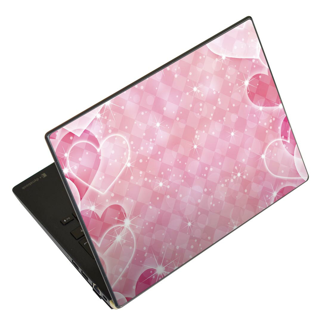 ノートパソコン スキンシール 17インチまで対応 汎用ステッカー 2枚セット LAVIE用 FMV用 LIFEBOOK用 Dynabook用 Lenovo用 Thinkbook用 IdeaPad用 HP用 Pavillon用 ENVY用 Elite用 Dell用 Vostro用 Inspiron用 VAIO用 006001 ハート　ピンク