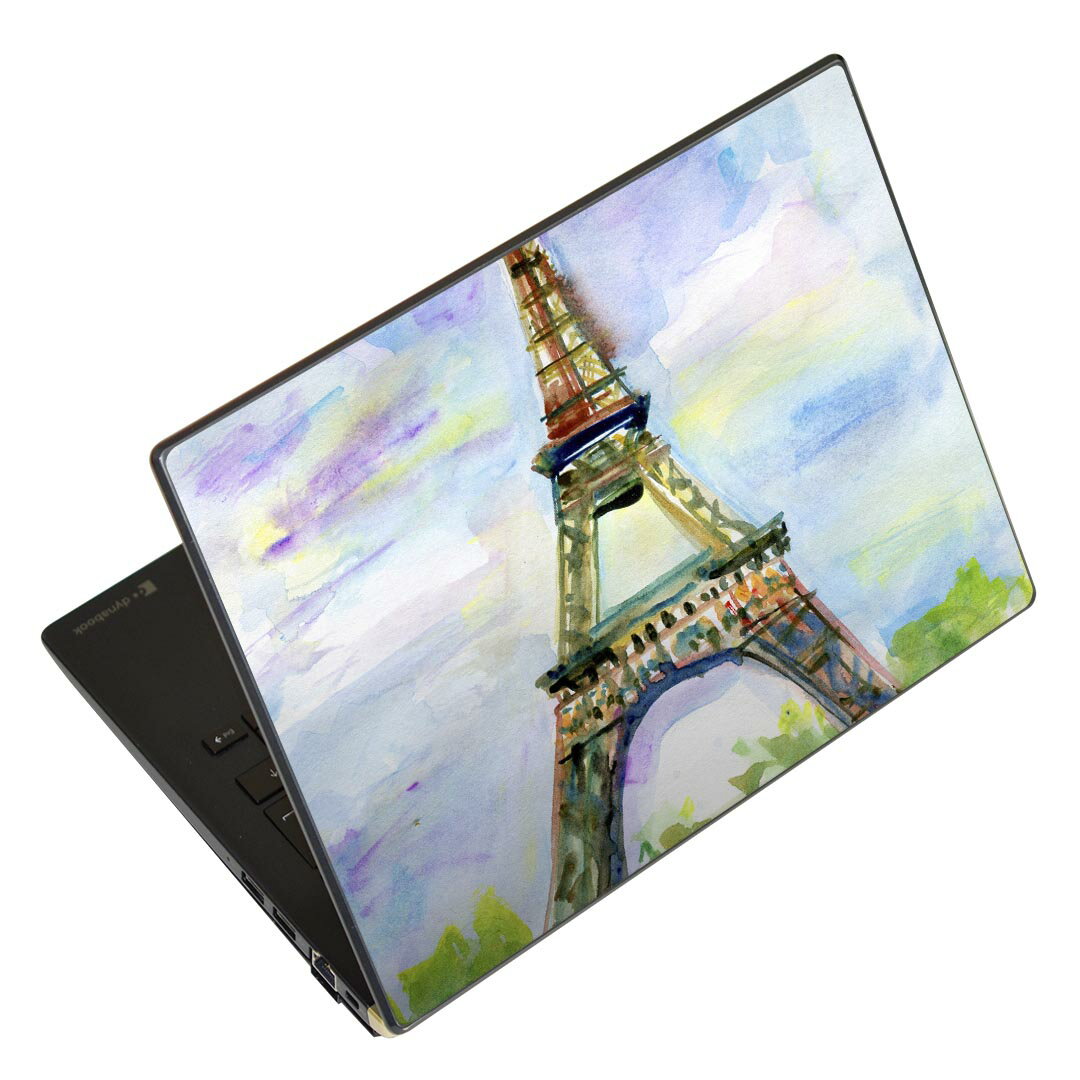ノートパソコン スキンシール 17インチまで対応 汎用ステッカー 2枚セット LAVIE用 FMV用 LIFEBOOK用 Dynabook用 Lenovo用 Thinkbook用 IdeaPad用 HP用 Pavillon用 ENVY用 Elite用 Dell用 Vostro用 Inspiron用 VAIO用 006147 水彩　建物　イラスト