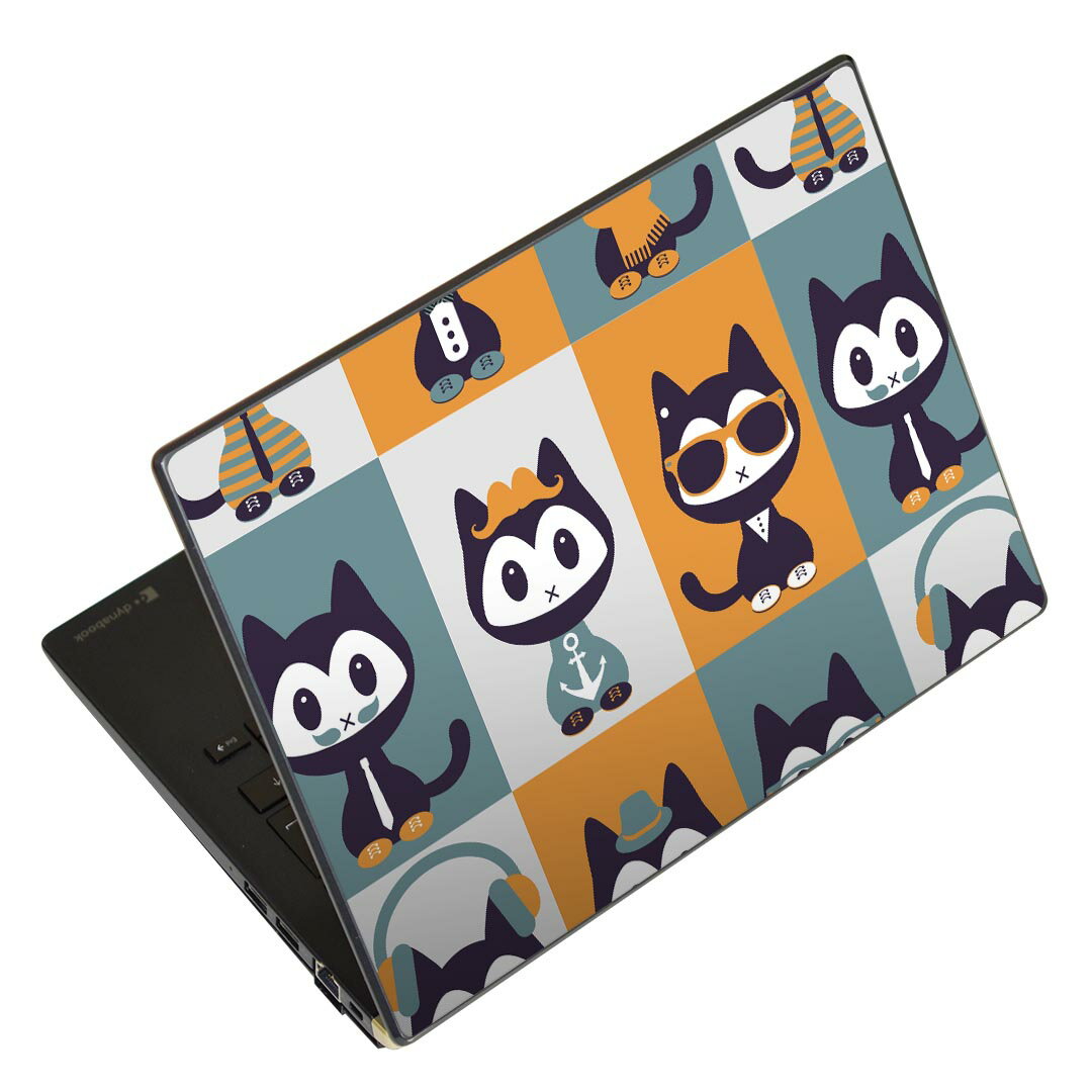 ノートパソコン スキンシール 17インチまで対応 汎用ステッカー 2枚セット LAVIE用 FMV用 LIFEBOOK用 Dynabook用 Lenovo用 Thinkbook用 IdeaPad用 HP用 Pavillon用 ENVY用 Elite用 Dell用 Vostro用 Inspiron用 VAIO用 007056 ネコ　キャラクター