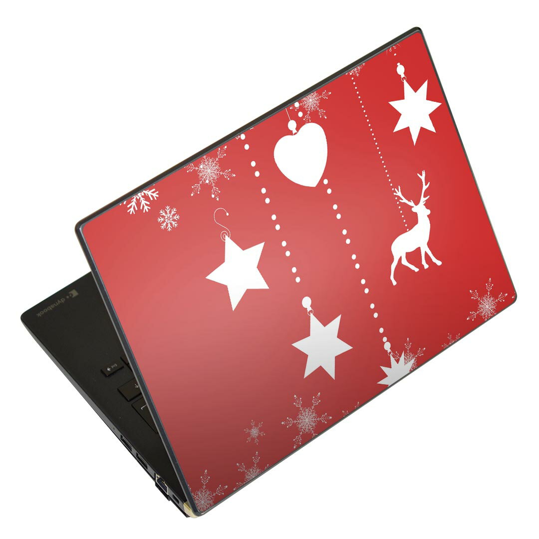 ノートパソコン スキンシール 13.3インチまで対応 汎用ステッカー 2枚セット LAVIE用 FMV用 LIFEBOOK用 Dynabook用 Lenovo用 Thinkbook用 IdeaPad用 HP用 Pavillon用 ENVY用 Elite用 Dell用 Vostro用 Inspiron用 VAIO用 007503 冬　雪　結晶　赤　レッド(2.0)